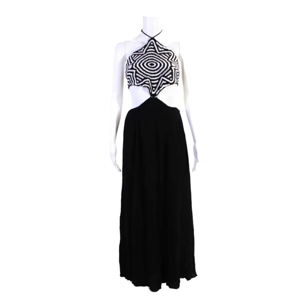 NWT MARA HOFFMAN Crochet Cutout Halter Maxi Dress Black White Medium Swim - Picture 10 of 14